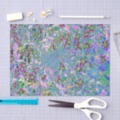 レトロ紫、緑、青の花ピンク 薄葉紙 (クラフト)