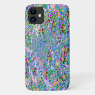 レトロ紫、緑、青の花ピンク iPhone 11 ケース