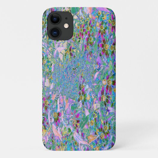 レトロ紫、緑、青の花ピンク Case-Mate iPhoneケース (裏面)