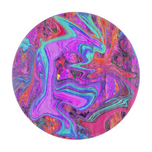 レトロ紫、青、オレンジの抽象芸術液芸術 カッティングボード (正面)