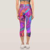 レトロ紫、青、オレンジの抽象芸術液芸術 カプリレギンス (裏面)