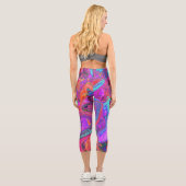 レトロ紫、青、オレンジの抽象芸術液芸術 カプリレギンス (裏面)