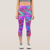 レトロ紫、青、オレンジの抽象芸術液芸術 カプリレギンス (正面)