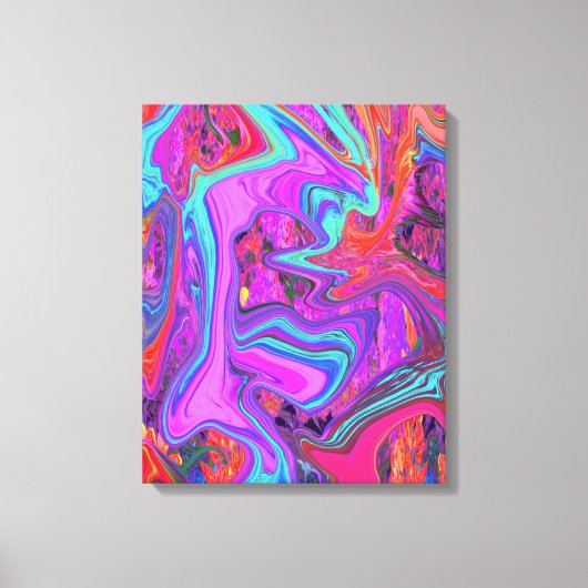 レトロ紫、青、オレンジの抽象芸術液芸術 キャンバスプリント (正面)