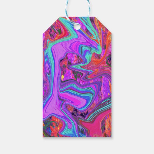 レトロ紫、青、オレンジの抽象芸術液芸術 ギフトタグ (正面)
