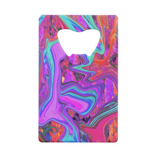 レトロ紫、青、オレンジの抽象芸術液芸術 クレジットカード栓抜き (正面)