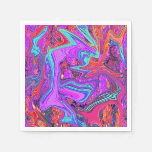 レトロ紫、青、オレンジの抽象芸術液芸術 スタンダードカクテルナプキン (正面)