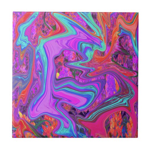 レトロ紫、青、オレンジの抽象芸術液芸術 タイル (正面)