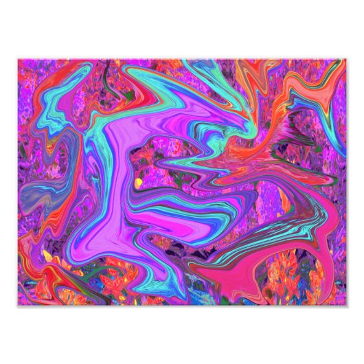 レトロ紫、青、オレンジの抽象芸術液芸術 フォトプリント (正面)