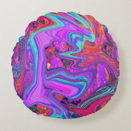 レトロ紫、青、オレンジの抽象芸術液芸術 ラウンドクッション