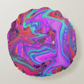 レトロ紫、青、オレンジの抽象芸術液芸術 ラウンドクッション (裏面)