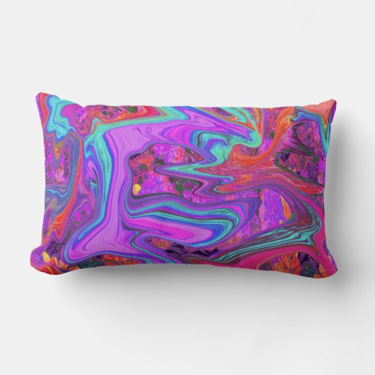 レトロ紫、青、オレンジの抽象芸術液芸術 ランバークッション (正面)