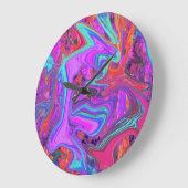 レトロ紫、青、オレンジの抽象芸術液芸術 ラージ壁時計 (傾斜)
