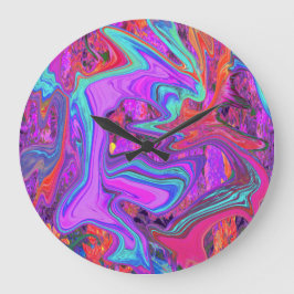 レトロ紫、青、オレンジの抽象芸術液芸術 ラージ壁時計