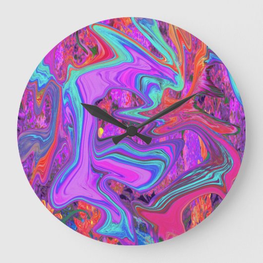 レトロ紫、青、オレンジの抽象芸術液芸術 ラージ壁時計 (正面)