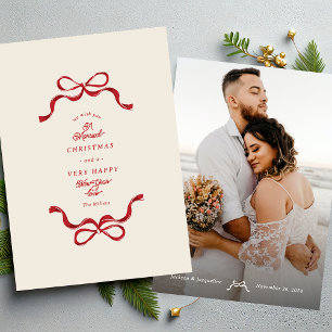 レトロ結婚したボウズクリーム&レッドフォト シーズンカード