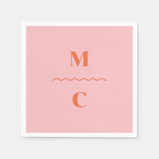 レトロ結婚スクイグルモノグラム スタンダードカクテルナプキン (正面)