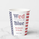 レトロ結婚ホワイトブルーカップルウェディングシャワー 紙コップ (正面)