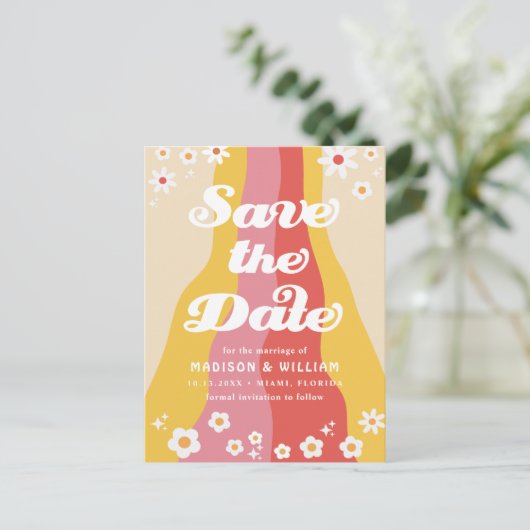 レトロ結婚式の日付の保存 ポストカード (スタンド正面)