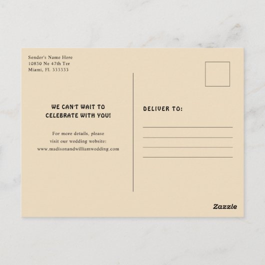 レトロ結婚式の日付の保存 ポストカード (裏面)