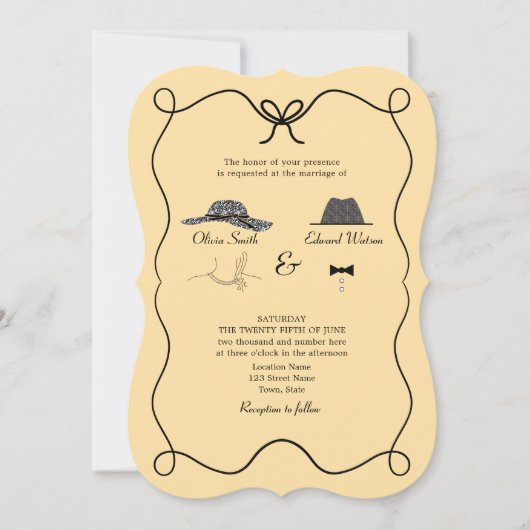 レトロ結婚式招待状とQRコード 招待状 (正面)