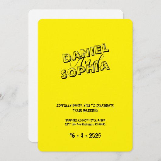 レトロ結婚式招待状カードイエロー 招待状 (正面/裏面)