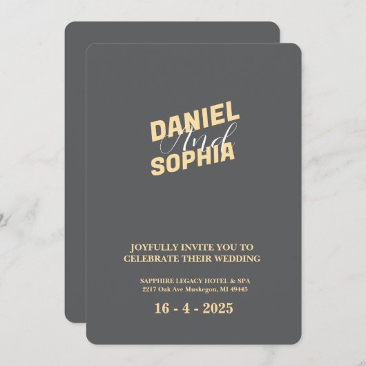 レトロ結婚式招待状カードグレー 招待状 (正面/裏面)