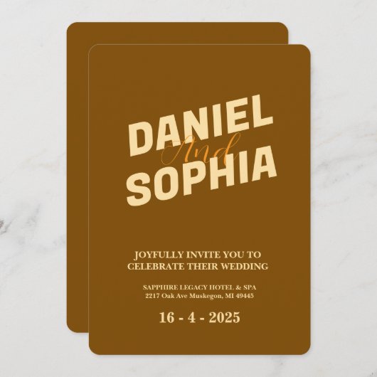レトロ結婚式招待状カードブラウン 招待状 (正面/裏面)