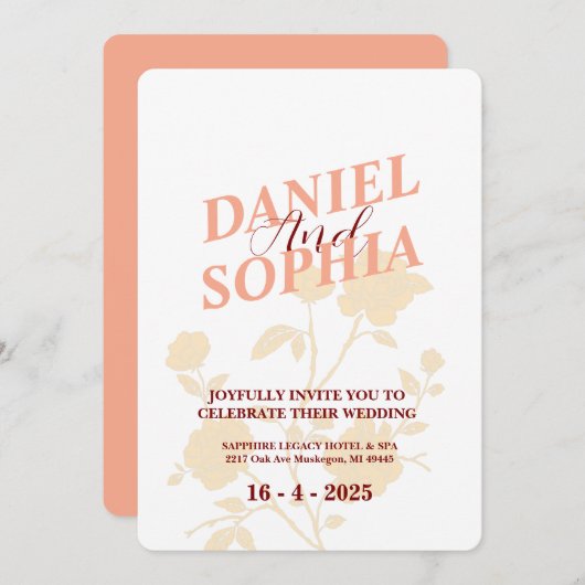 レトロ結婚式招待状白 招待状 (正面/裏面)