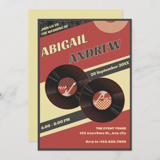 レトロ結婚音楽 招待状 (正面/裏面)