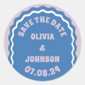 レトロ結婚Arch's Date Save the Date Blue ラウンドシール (正面)