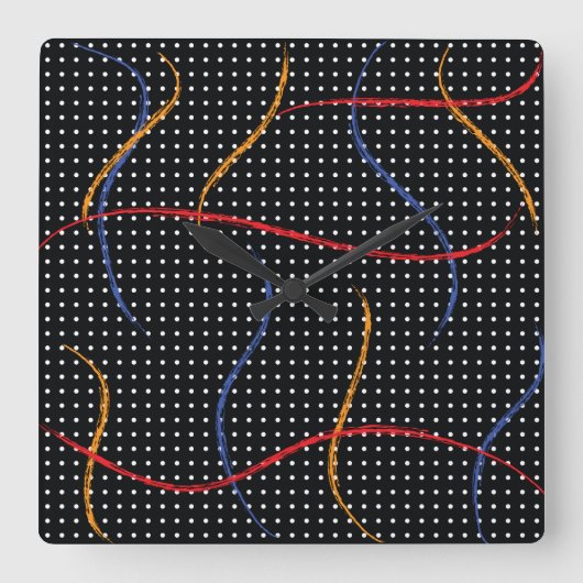 レトロ絵を描（ばちゃばちゃ）跳ねるとドット スクエア壁時計 (正面)