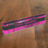 レトロ絵を描(ばちゃばちゃ)跳ねるエフェクトピンク&ブラック デスクネームプレート (側面)