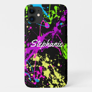 レトロ絵を描(ばちゃばちゃ)跳ねるネオンカスタム iPhone 11 ケース