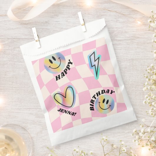 レトロ絵文字スマイル誕生日for girls フェイバーバッグ (クリップ留めされた状態)