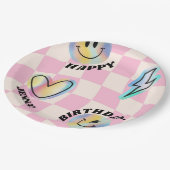 レトロ絵文字スマイル誕生日for girls ペーパープレート (アングル)