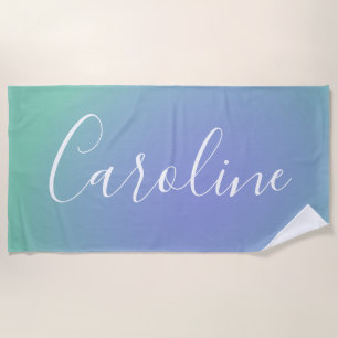 レトロ緑グラデーション スクパーソナライズされたリプト名 ビーチタオル