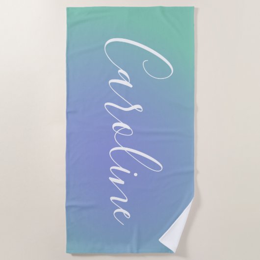 レトロ緑グラデーション |スクパーソナライズされたリプト名 ビーチタオル (正面)