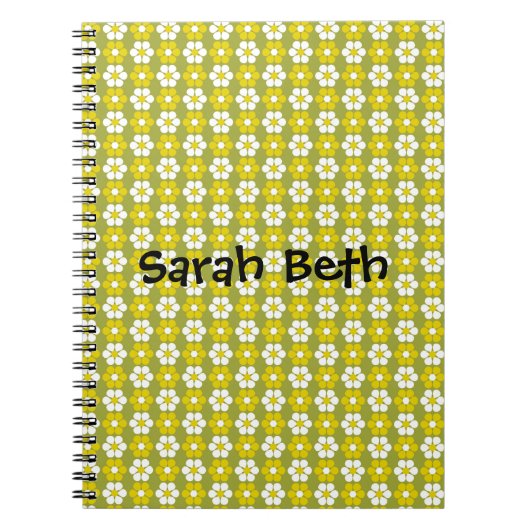 レトロ緑花模様パーソナライズされた ノートブック (正面)