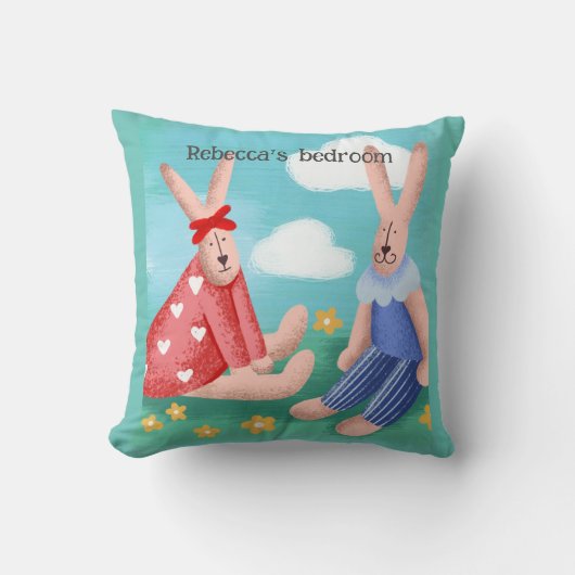 レトロ編集可能な名前のクッションでウサギを探す/ クッション (正面)