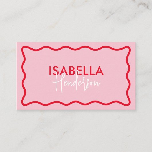 レトロ縁どのピンクと赤のガーリー文字 名刺 (正面)