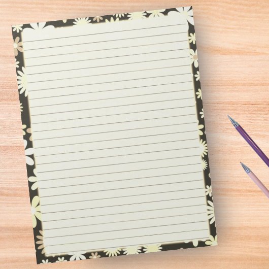 レトロ縁どフローラオンヴィンテージライトイエローライン ノートパッド