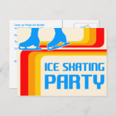 レトロ縞で飾ります: アイススケートのパーティの招待状 インビテーションポストカード (正面/裏面)