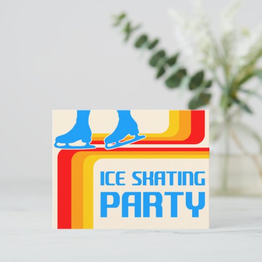 レトロ縞で飾ります: アイススケートのパーティの招待状 インビテーションポストカード (スタンド正面)