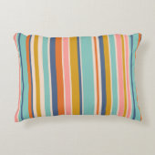 レトロ縦オレンジブルーとイエローピンクストライプ色 アクセントクッション (正面)