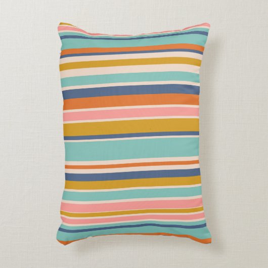 レトロ縦オレンジブルーとイエローピンクストライプ色 アクセントクッション (正面(垂直))