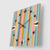 レトロ縦オレンジブルーとイエローピンクストライプ色 スクエア壁時計 (傾斜)