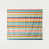 レトロ縦オレンジブルーとイエローピンクストライプ色 タペストリー (正面(横))