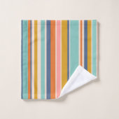 レトロ縦オレンジブルーとイエローピンクストライプ色 バスタオルセット (ウォッシュタオル)