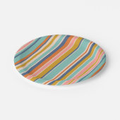 レトロ縦オレンジブルーとイエローピンクストライプ色 ペーパープレート (アングル)
